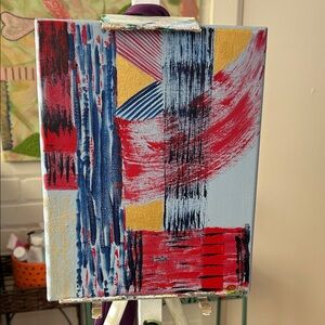 Abstract Red and Blue Canvas Art. Titled “It’s A Hard Rain”’